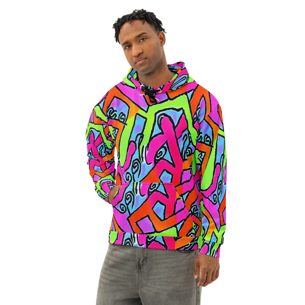 Electric Mosaic on Cotton Hoodie — Left Front