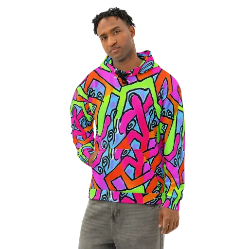 Electric Mosaic on a Cotton Hoodie