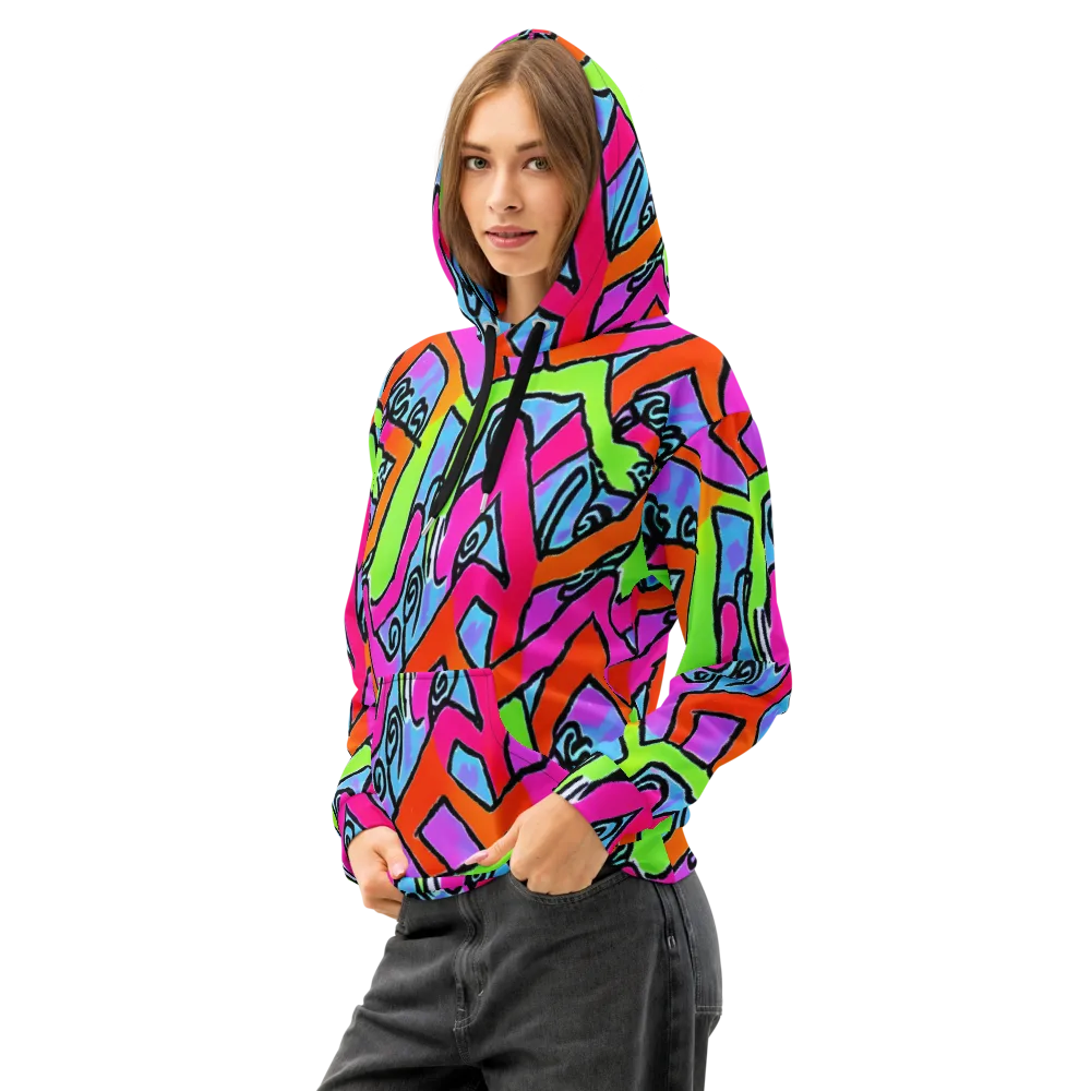 Electric Mosaic on Cotton Hoodie — Left Front