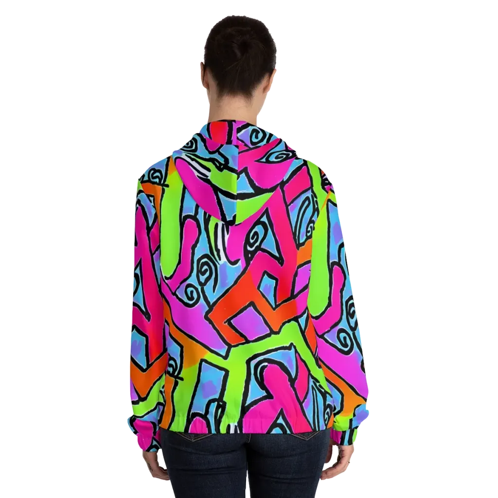 Electric Mosaic on Women's Full-Zip Hoodie — Back On Person