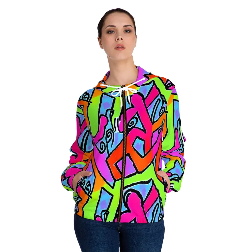 Electric Mosaic on Women's Full-Zip Hoodie — Front On Person
