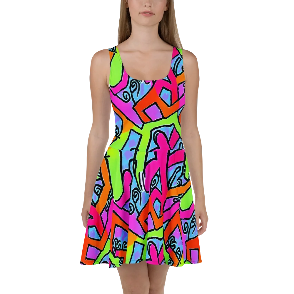 Electric Mosaic on Skater Dress — Front