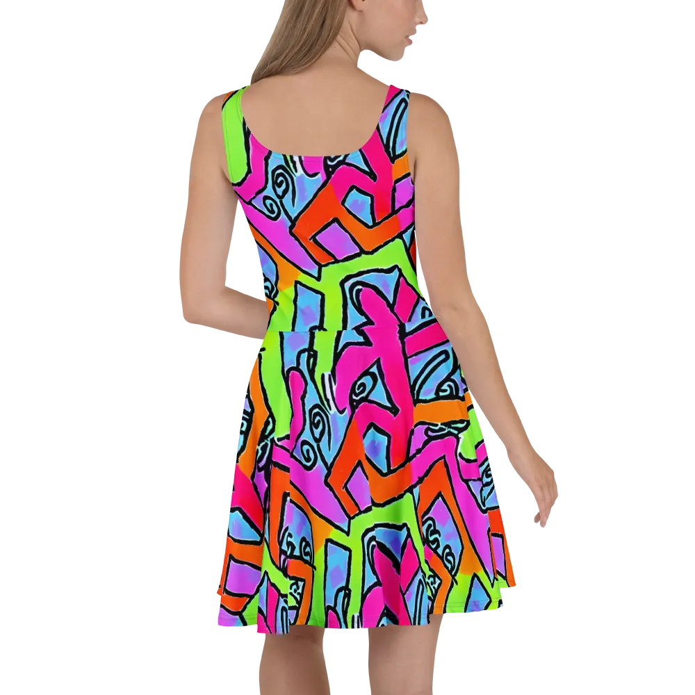 Electric Mosaic on Skater Dress — Back