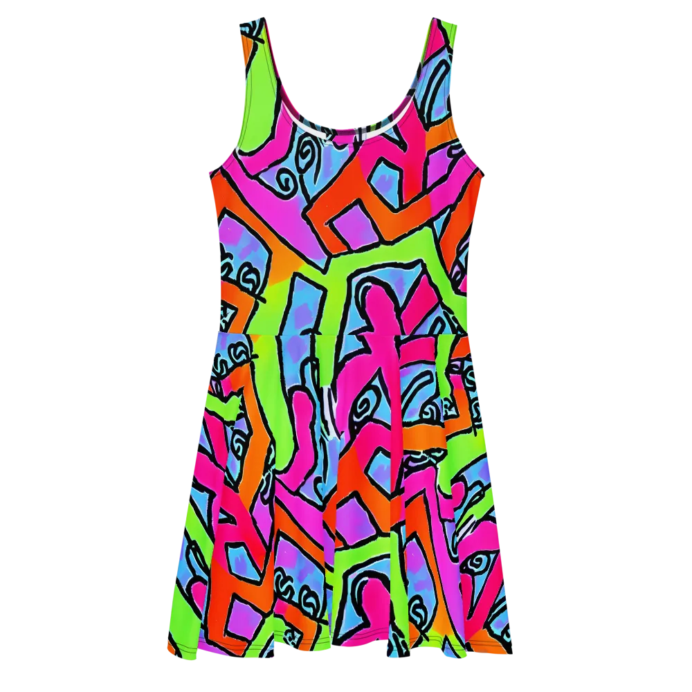 Electric Mosaic on Skater Dress — Front