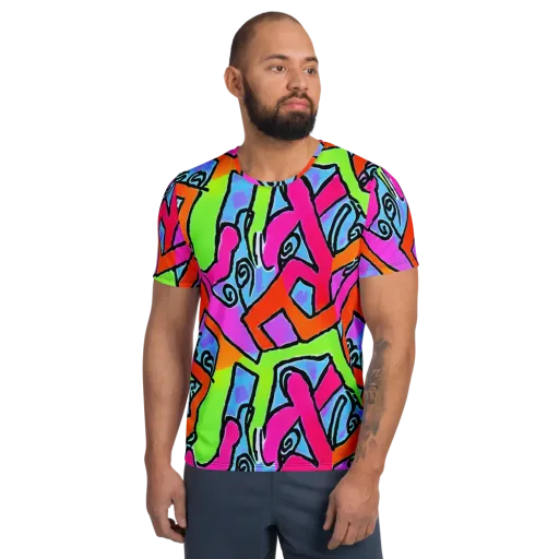 Electric Mosaic on a Men's Athletic T-Shirt