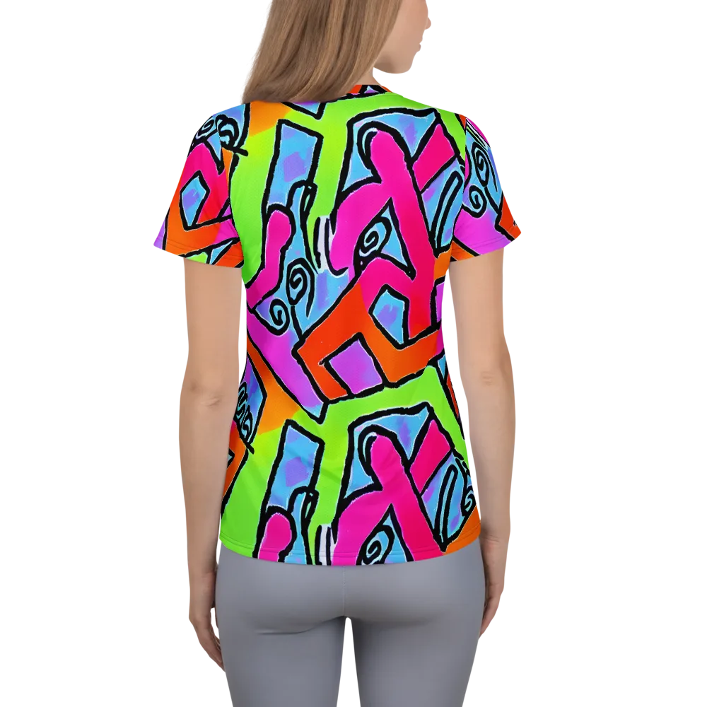Electric Mosaic on Women's Athletic T-Shirt — Back