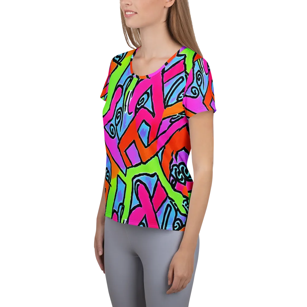 Electric Mosaic on Women's Athletic T-Shirt — Left