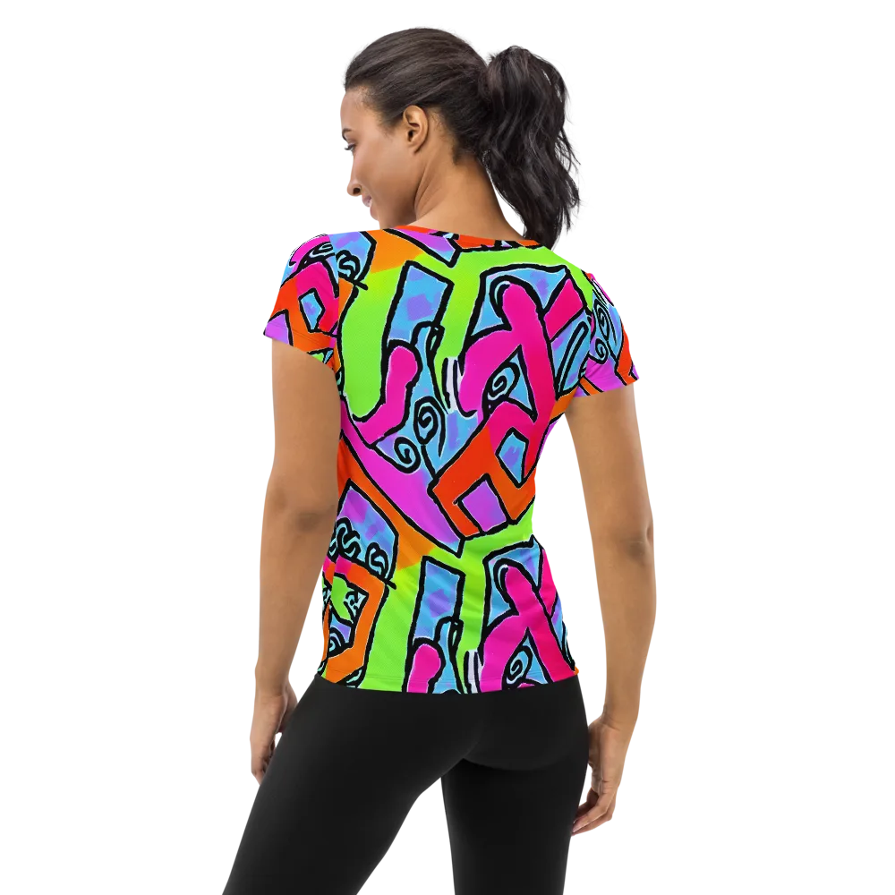 Electric Mosaic on Women's Athletic T-Shirt — Back