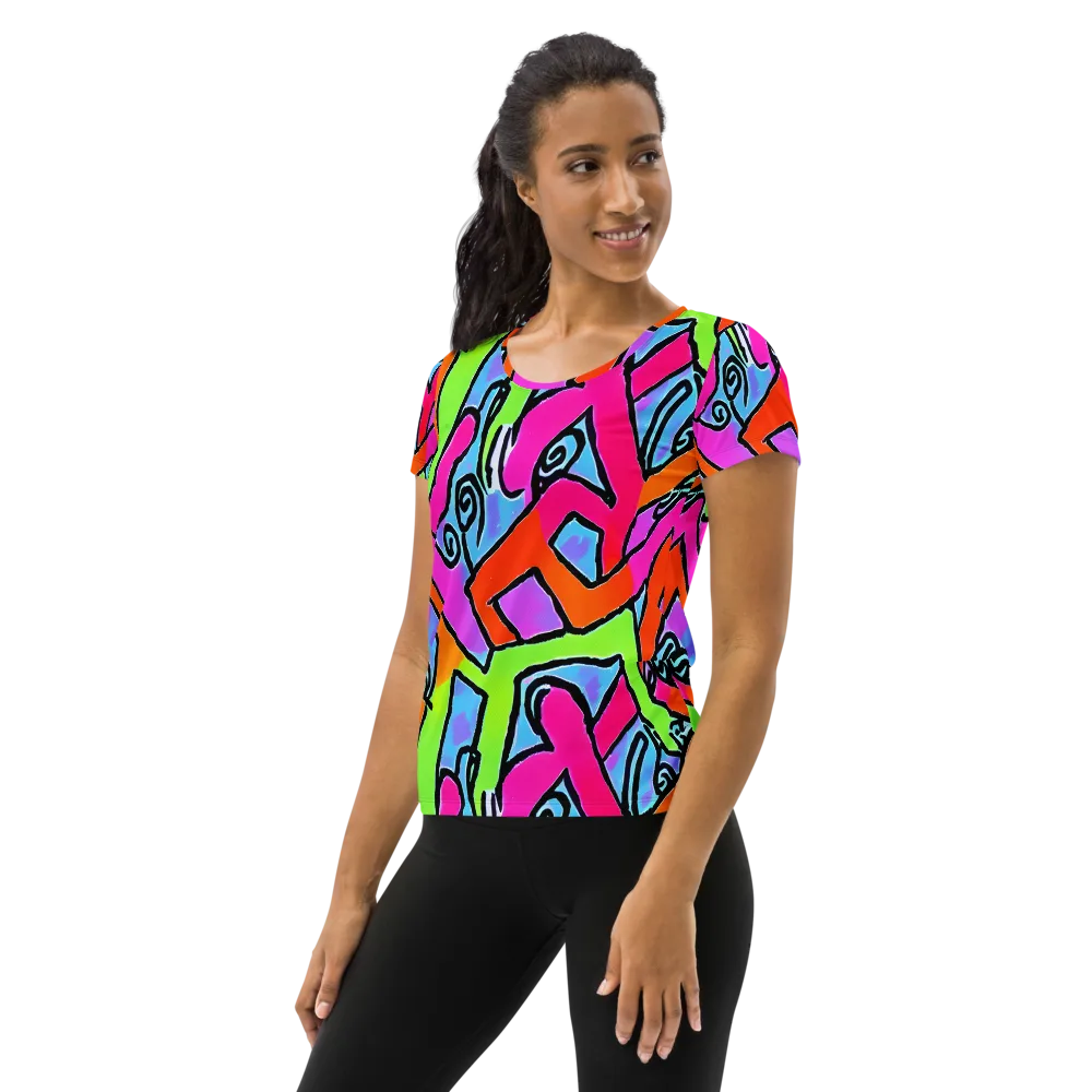 Electric Mosaic on Women's Athletic T-Shirt — Left