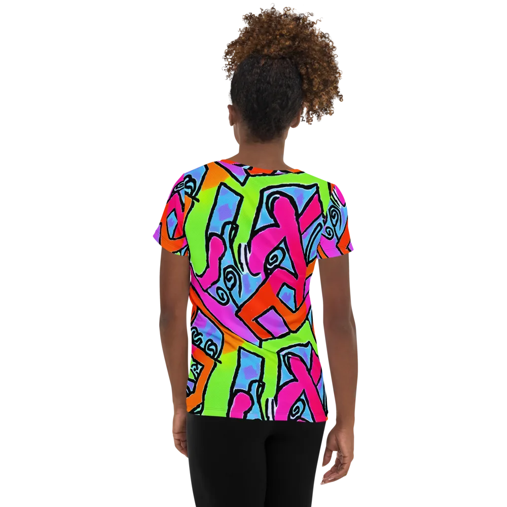 Electric Mosaic on Women's Athletic T-Shirt — Back