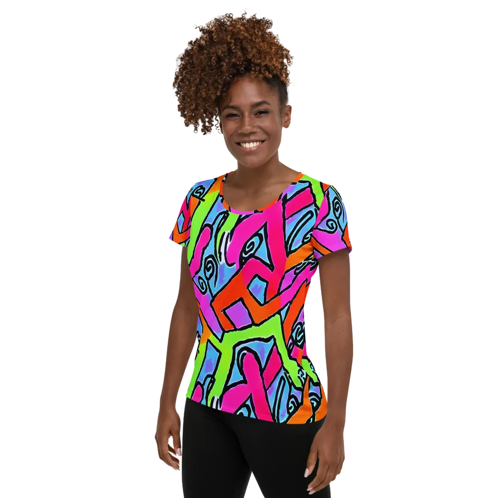 Electric Mosaic on Women's Athletic T-Shirt — Left