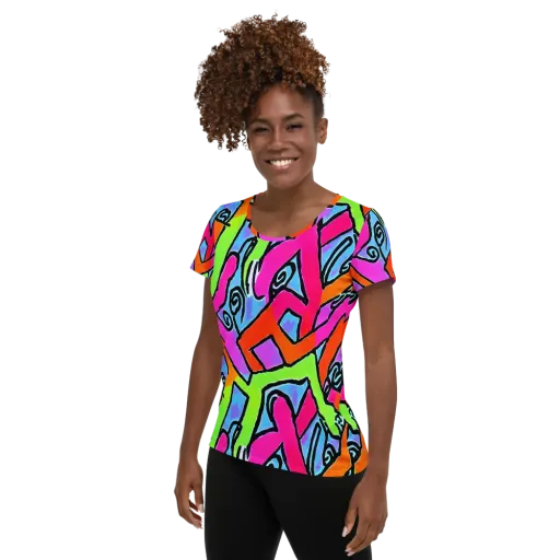 Electric Mosaic on a Women's Athletic T-Shirt