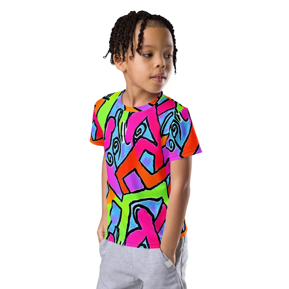 Electric Mosaic on Kids Crew Neck T-Shirt — Left Front