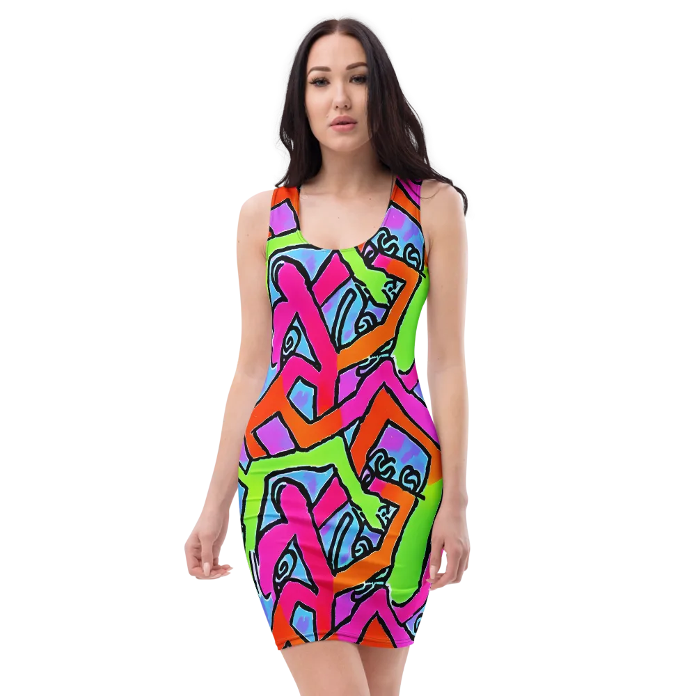 Electric Mosaic on Bodycon Dress — Front