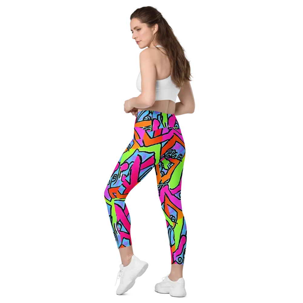 Electric Mosaic on Leggings with Pockets — Left Back