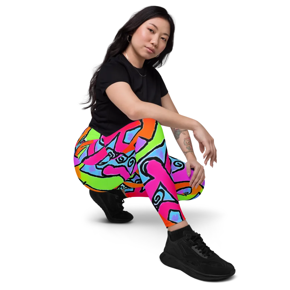 Electric Mosaic on Leggings with Pockets — Right Front