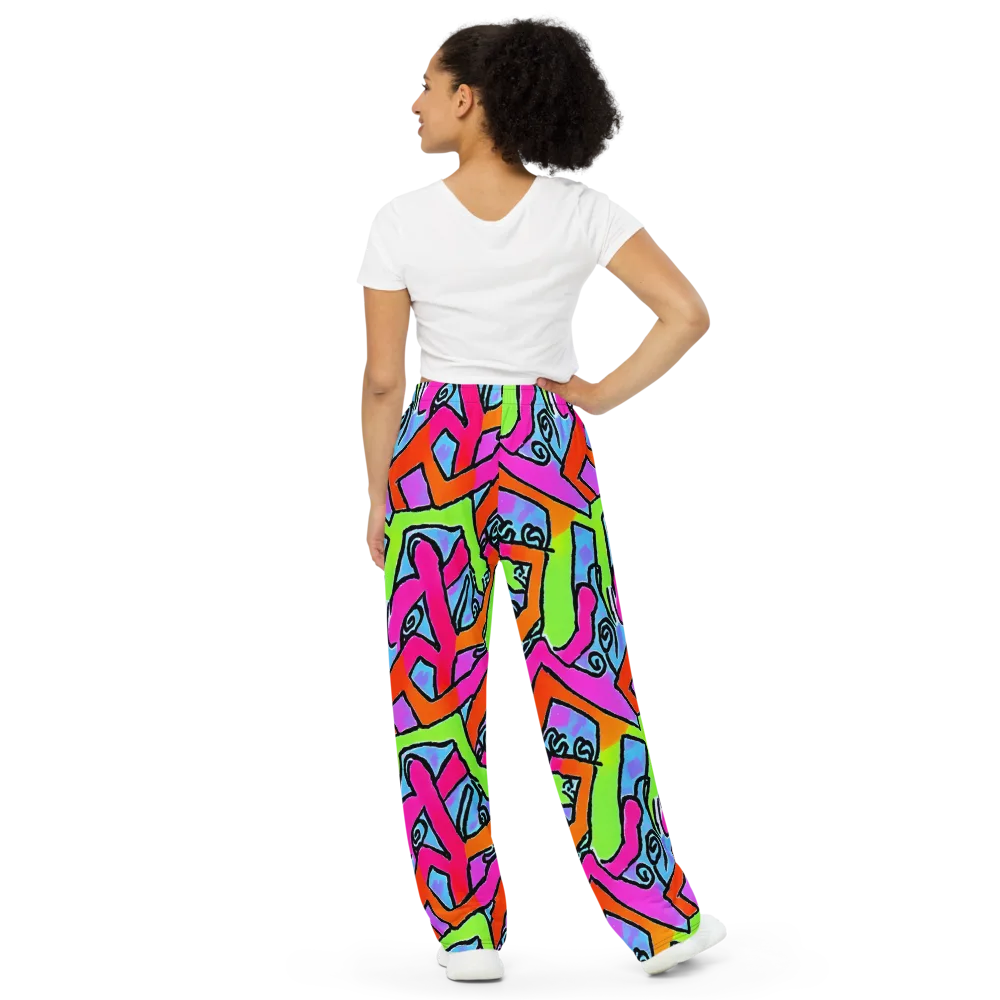 Electric Mosaic on Wide-Leg Pants — Back