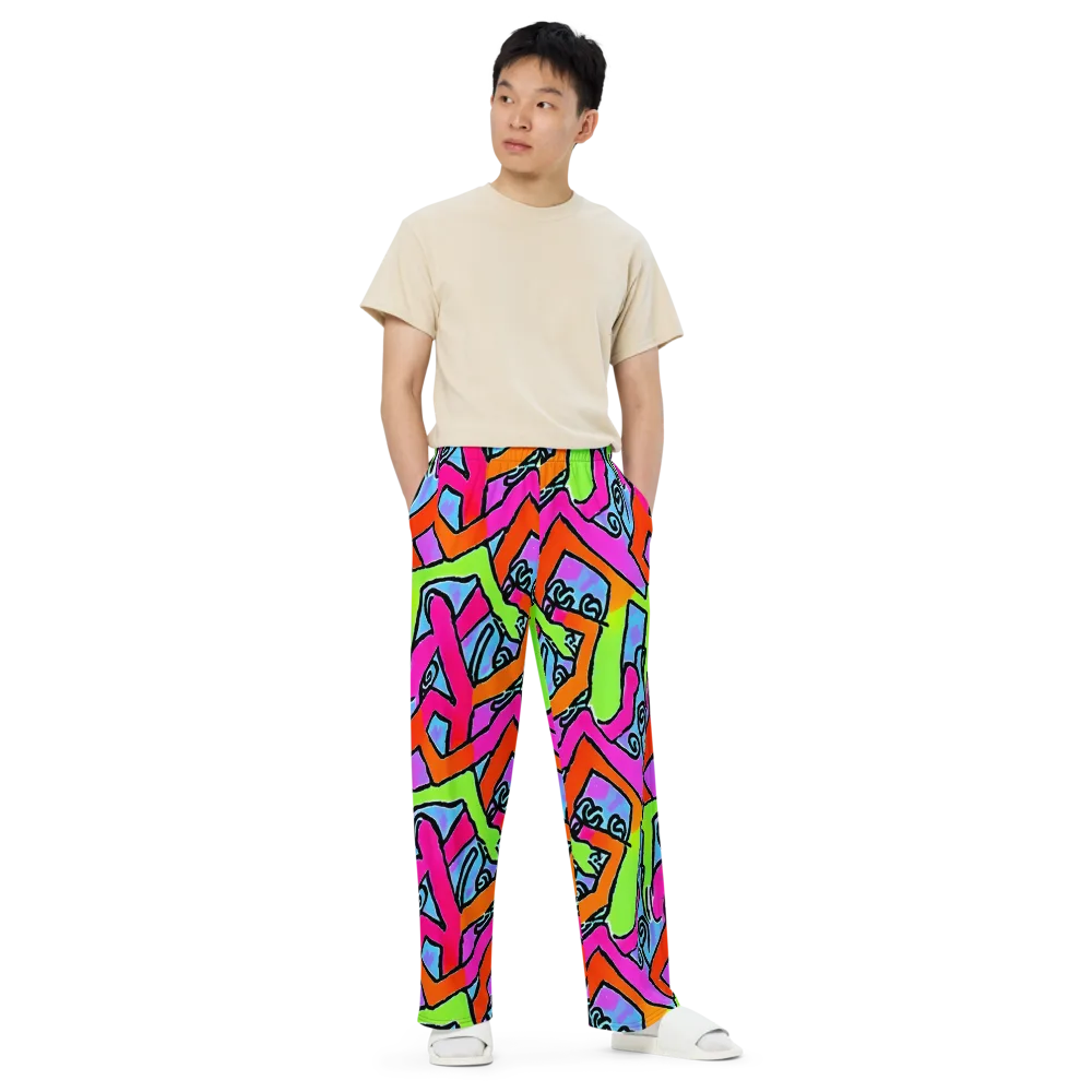 Electric Mosaic on Wide-Leg Pants — Front