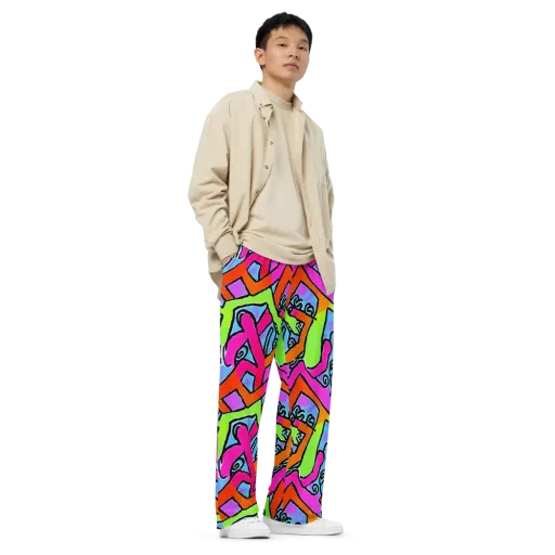 Electric Mosaic on a Wide-Leg Pants