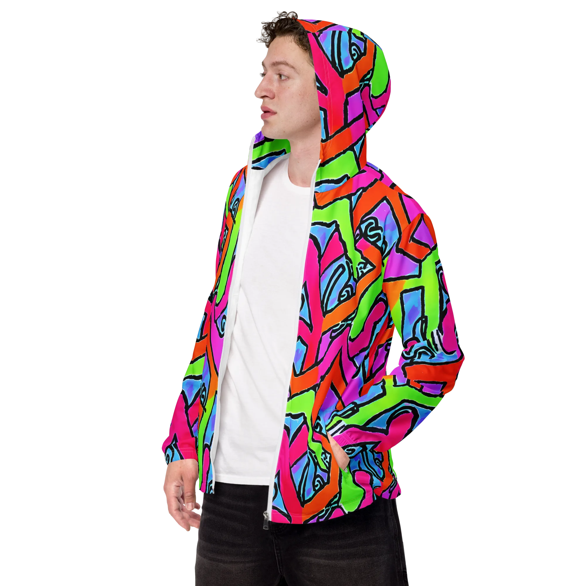 Electric Mosaic on Men's Windbreaker — Left Front