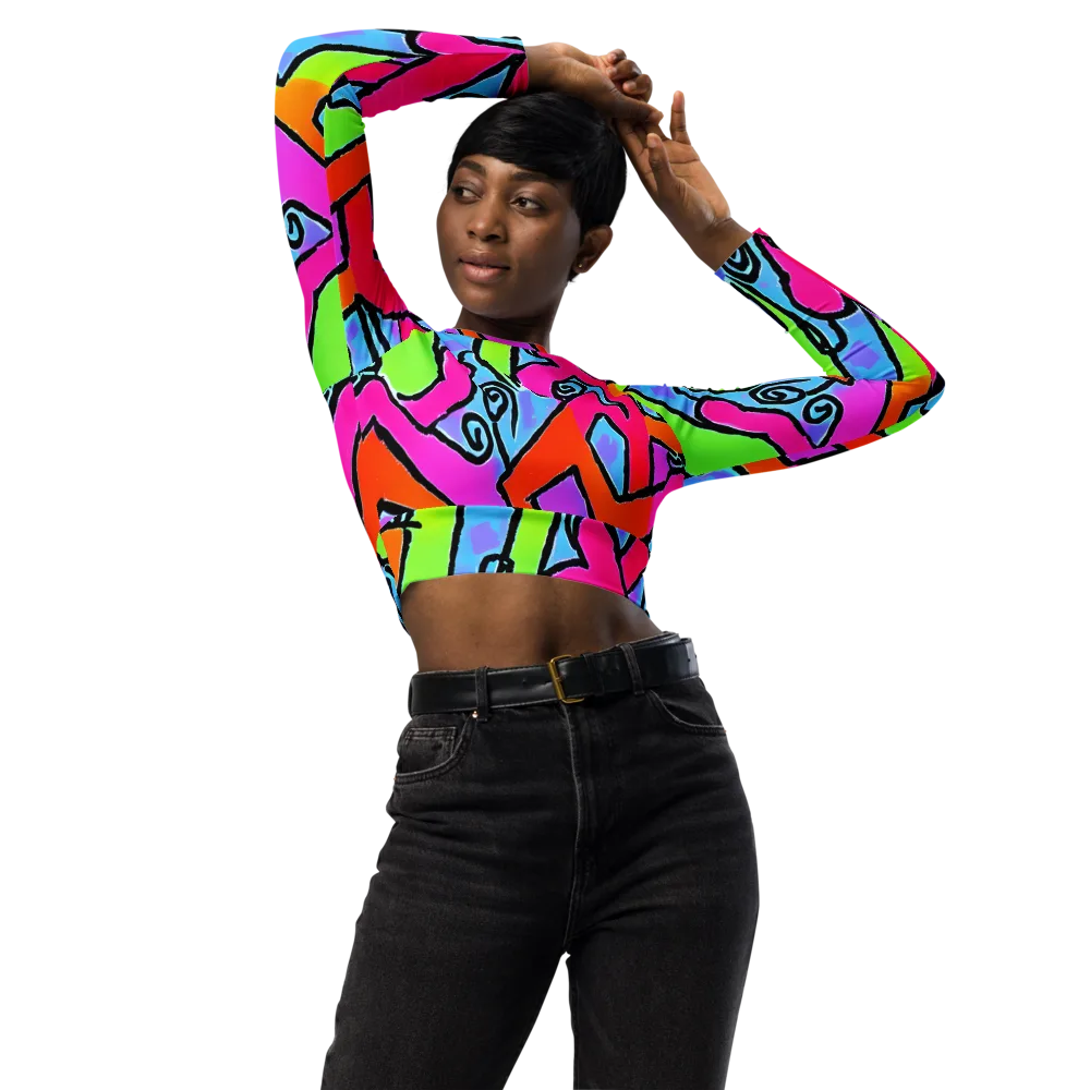 Electric Mosaic on Long Sleeve Crop Top — Front
