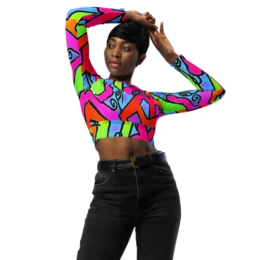 Electric Mosaic on a Long Sleeve Crop Top