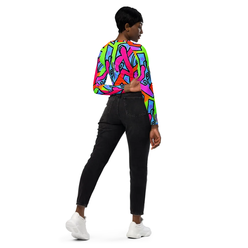 Electric Mosaic on Long Sleeve Crop Top — Right Back