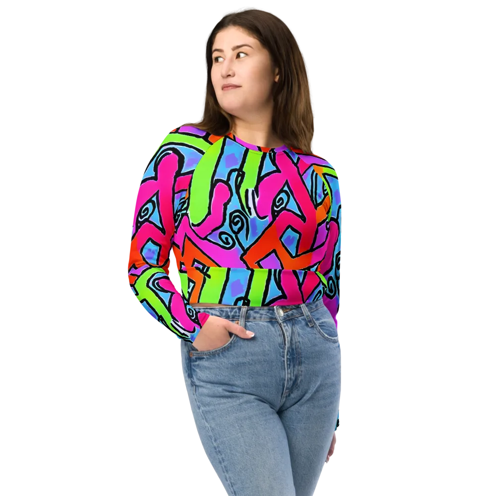 Electric Mosaic on Long Sleeve Crop Top — Front