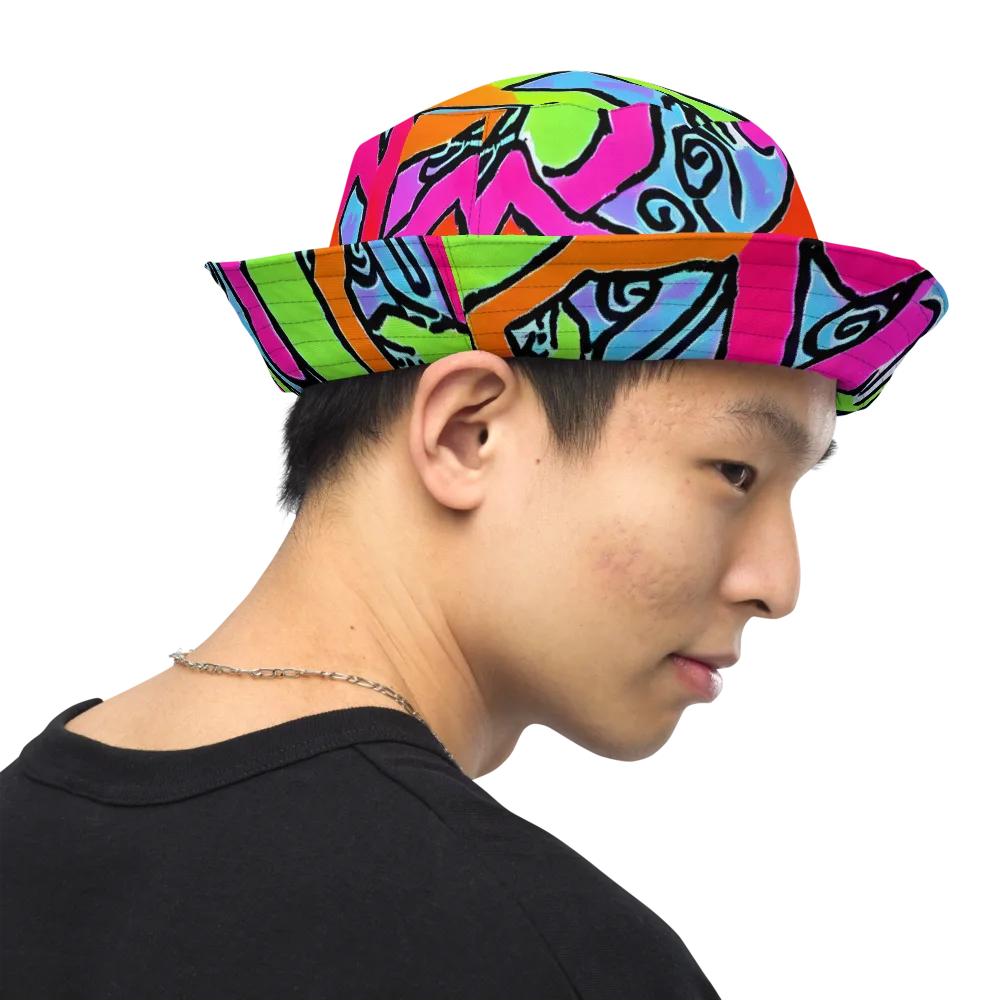Electric Mosaic on Reversible Bucket Hat — Right Outside