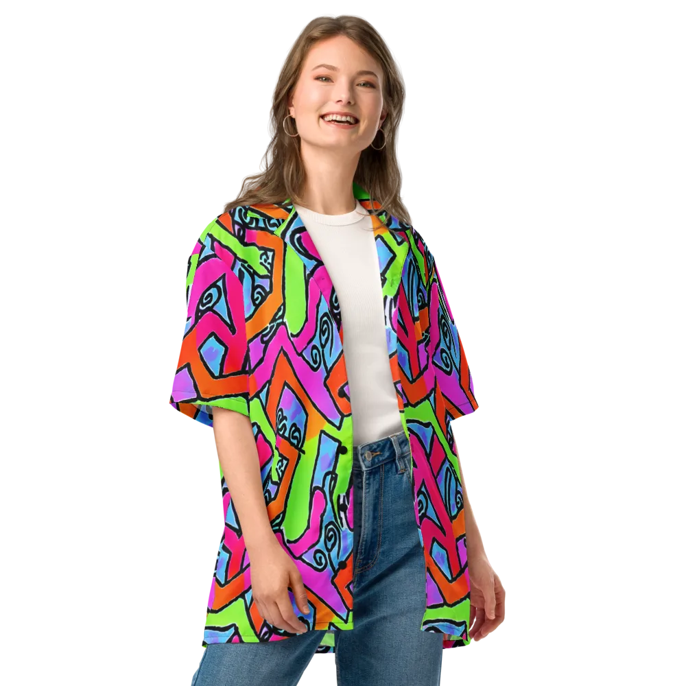 Electric Mosaic on Button Shirt — Front