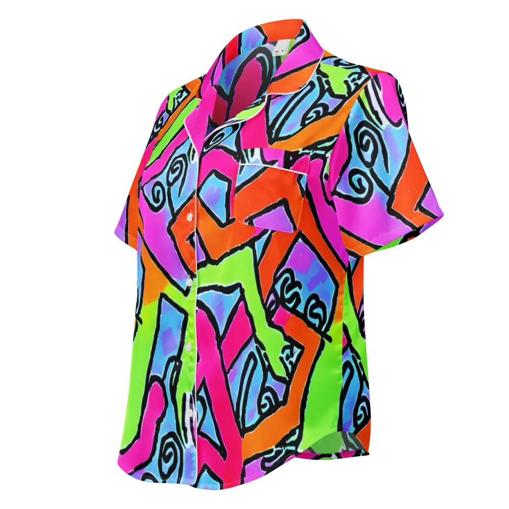 Electric Mosaic on Women's Short Sleeve Pajama Top — Left Front