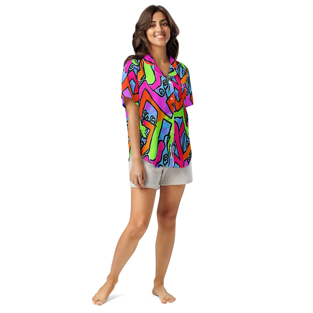 Electric Mosaic on Women's Short Sleeve Pajama Top — Front