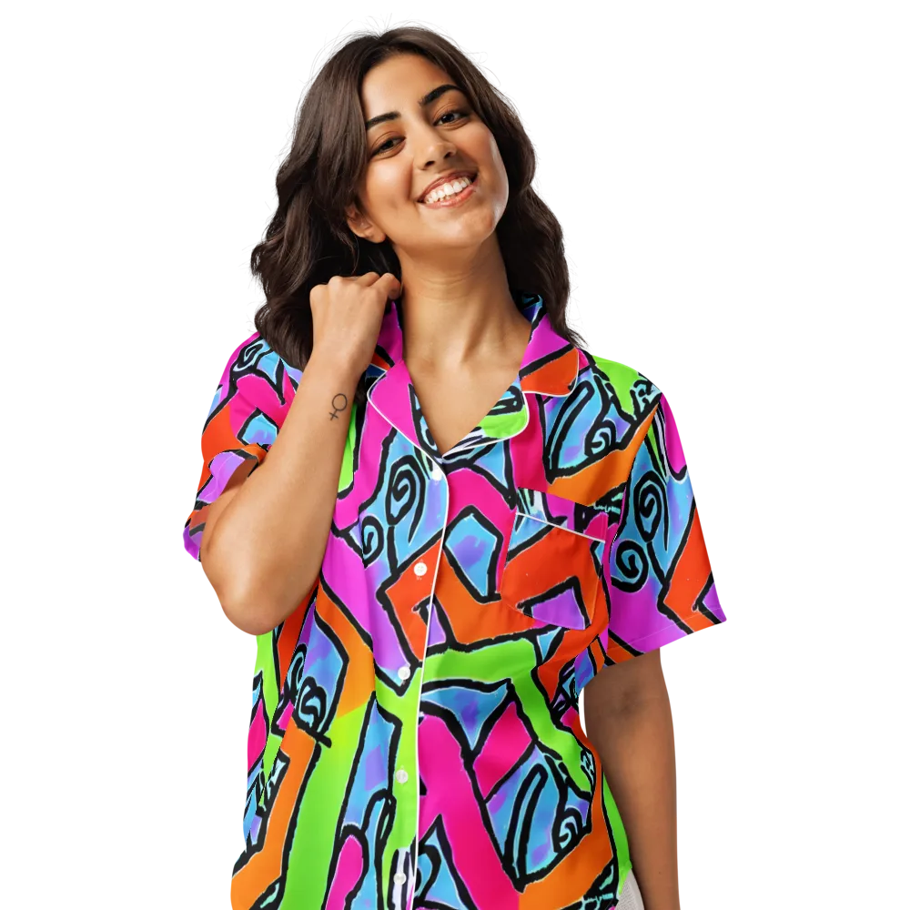 Electric Mosaic on Women's Short Sleeve Pajama Top — Front