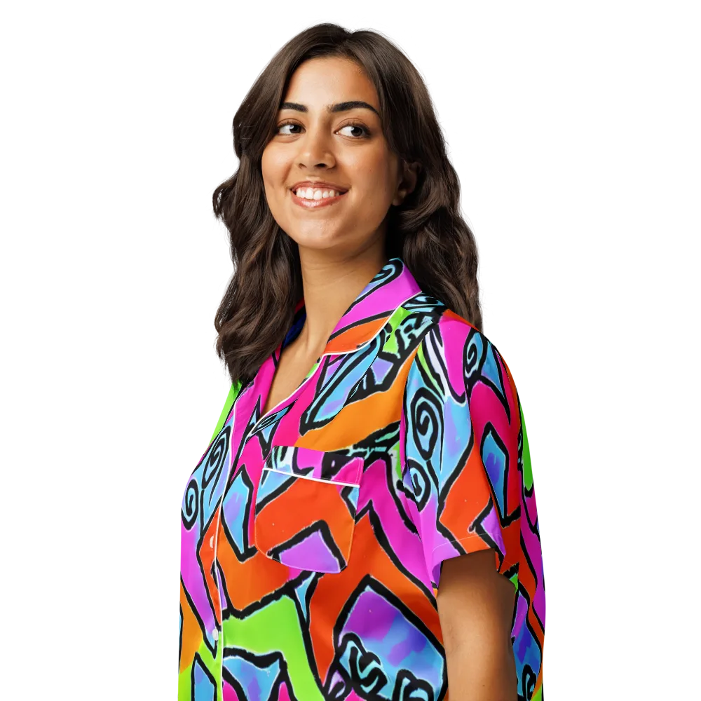 Electric Mosaic on Women's Short Sleeve Pajama Top — Left Front
