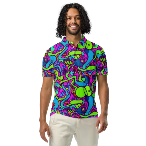 Funky Vortex on a Men's Slim Fit Polo Shirt