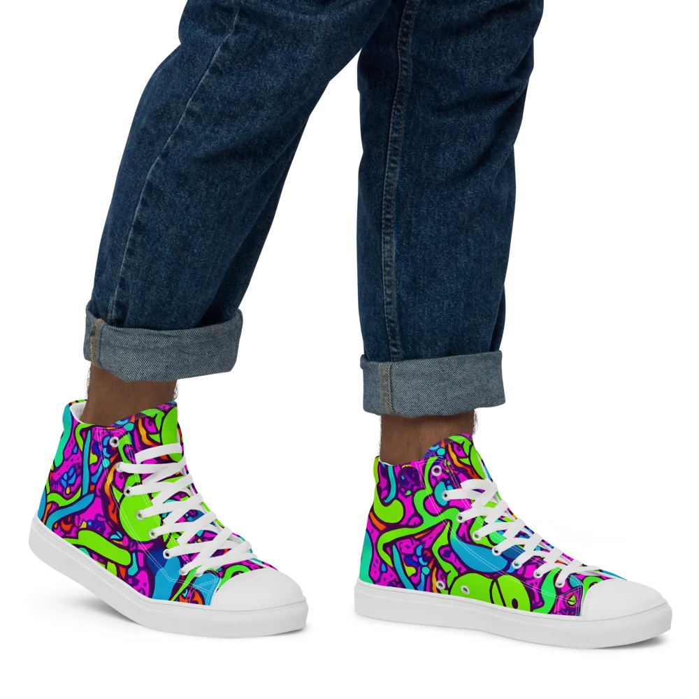 Funky Vortex on Men's High Top Canvas Shoes — Right