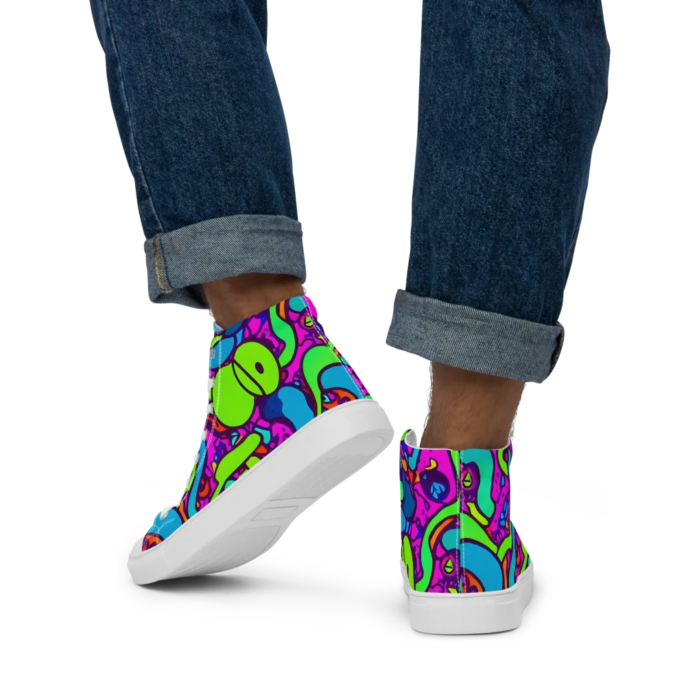 Funky Vortex on Men's High Top Canvas Shoes — Back