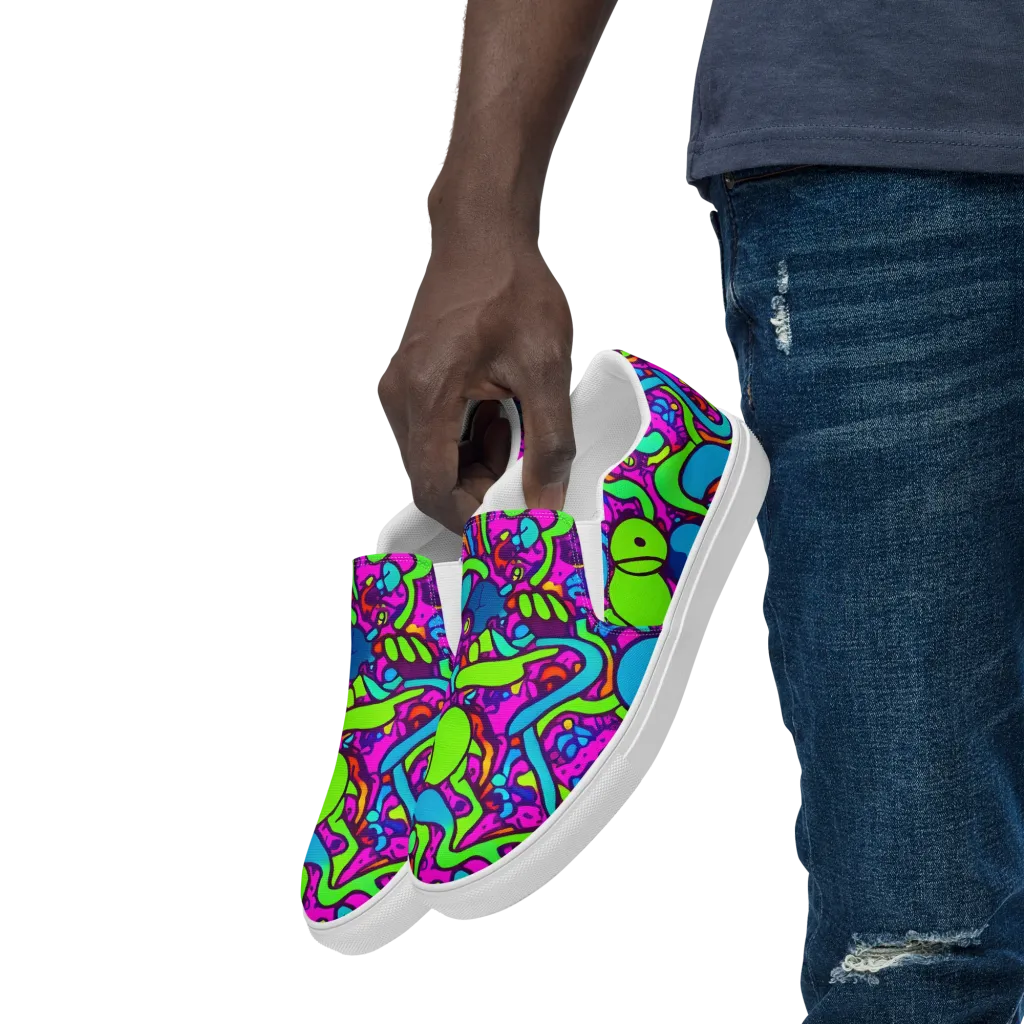 Funky Vortex on Men's Slip-On Canvas Shoes — Left Front