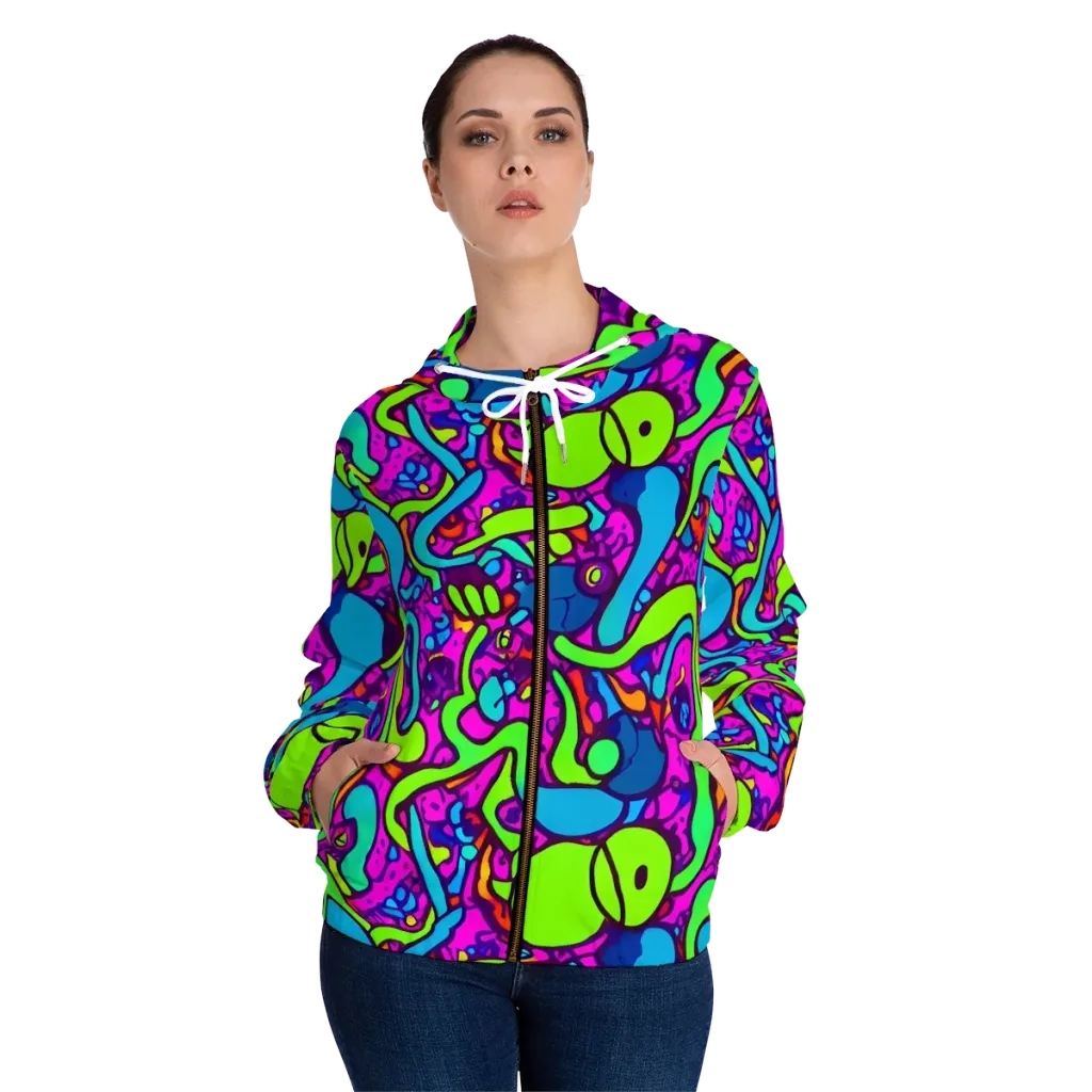 Funky Vortex on Women's Full-Zip Hoodie — Front On Person