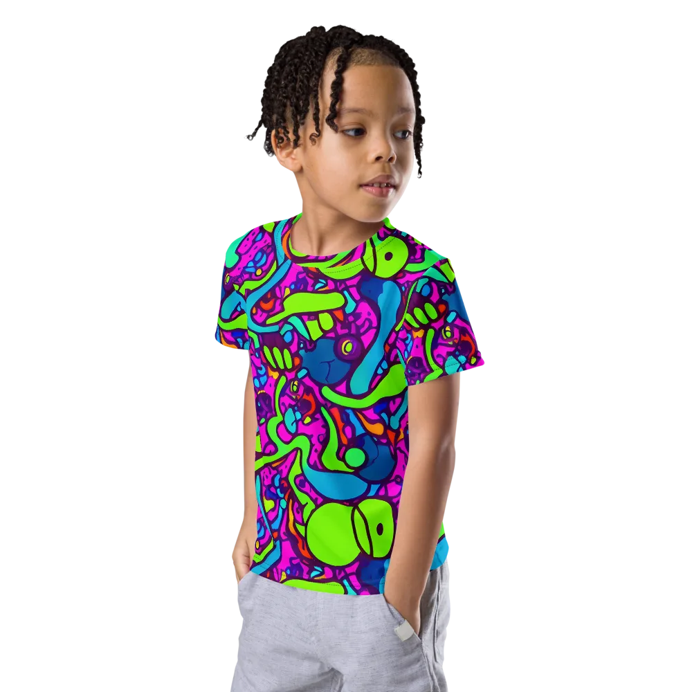 Funky Vortex on Kids Crew Neck T-Shirt — Left Front