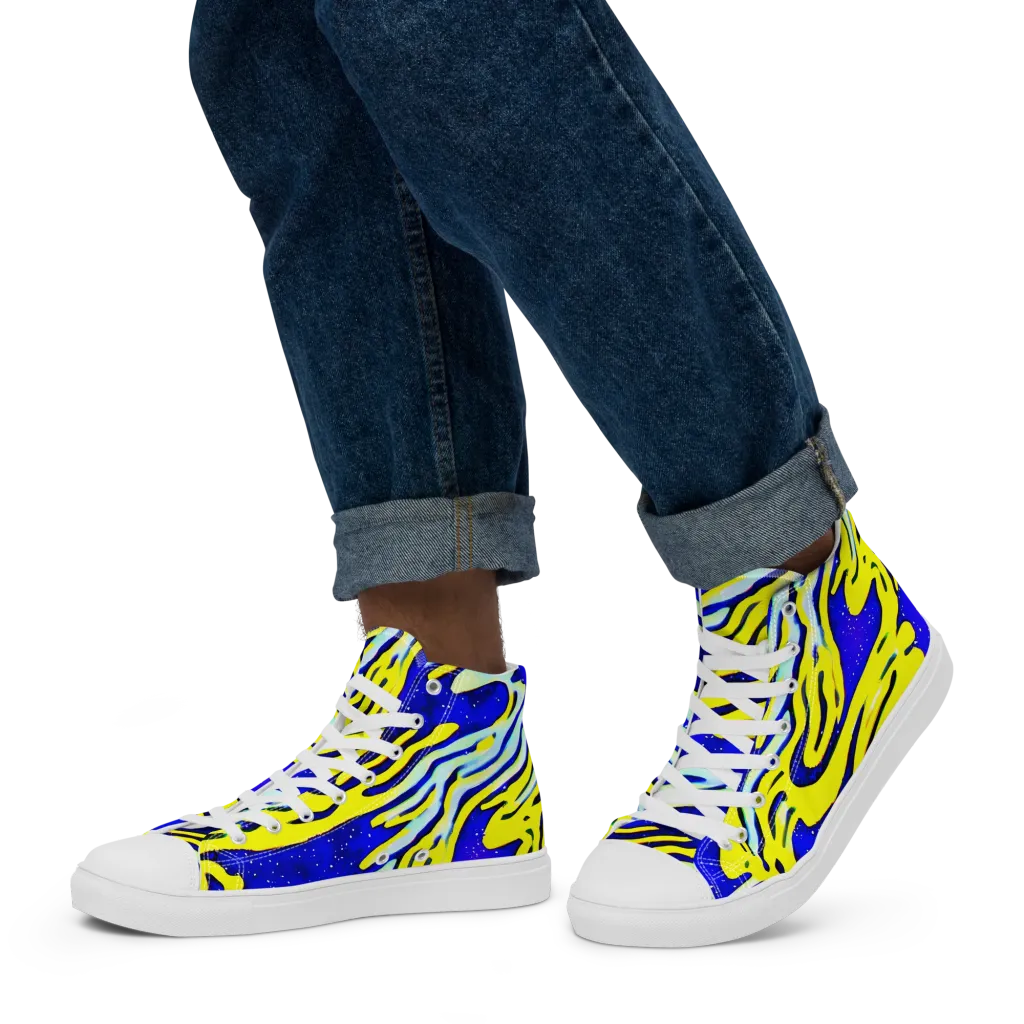 Electric Horizon on Men's High Top Canvas Shoes — Left