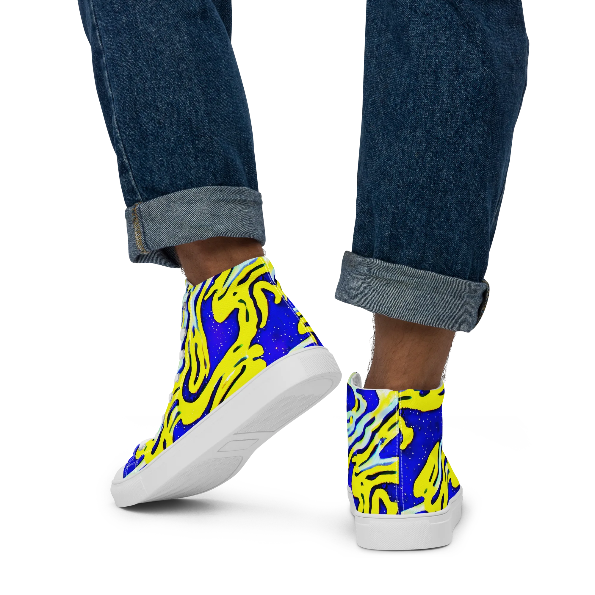Electric Horizon on Men's High Top Canvas Shoes — Back