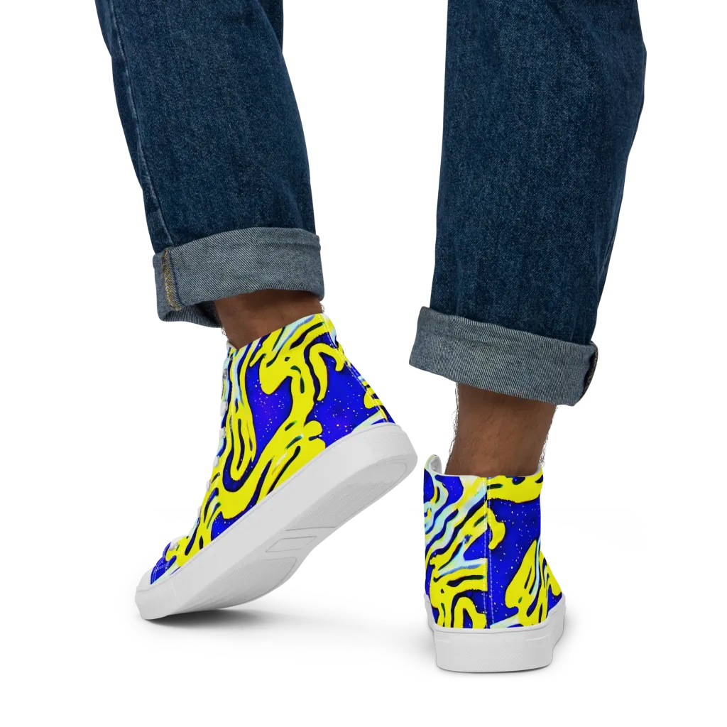 Electric Horizon on Men's High Top Canvas Shoes — Back