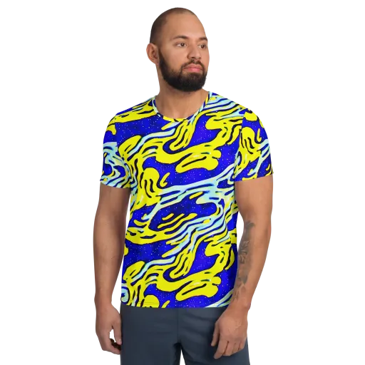 Electric Horizon on a Men's Athletic T-Shirt