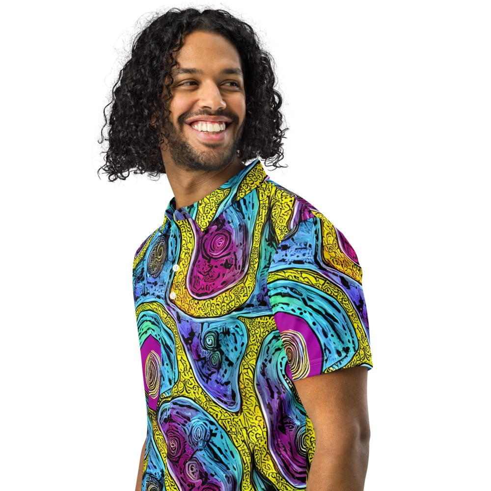 Orbiting Orbs on Men's Slim Fit Polo Shirt — Left Front