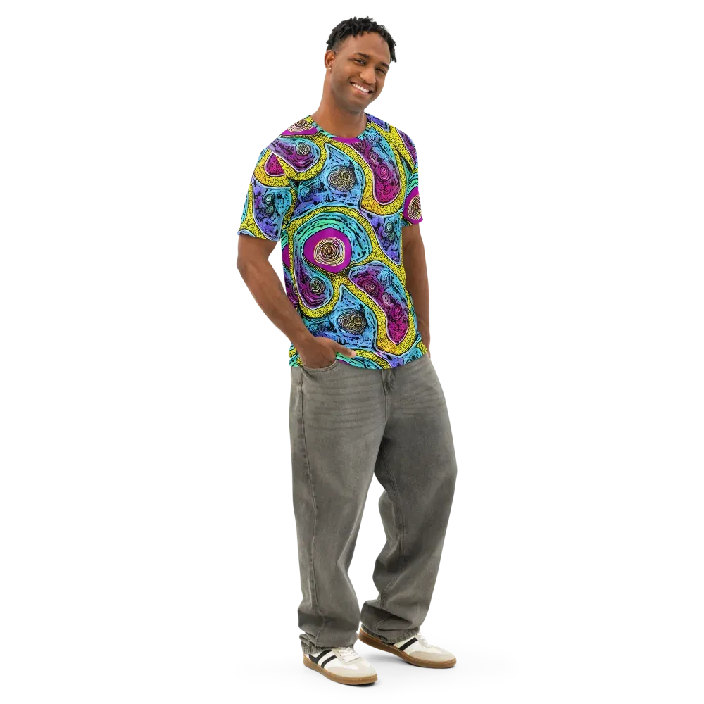 Orbiting Orbs on Men's Cotton Crew Neck T-Shirt — Right Front
