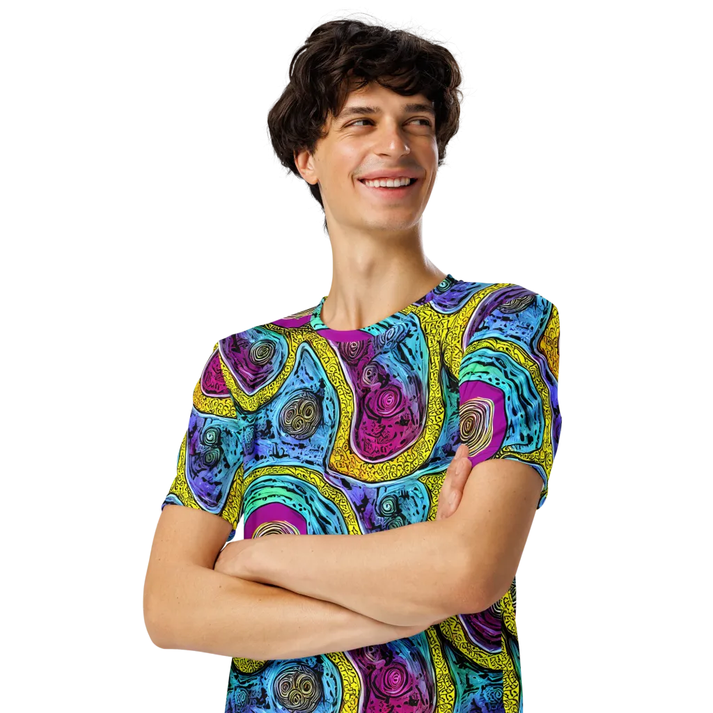 Orbiting Orbs on Men's Crew Neck T-Shirt — Left Front