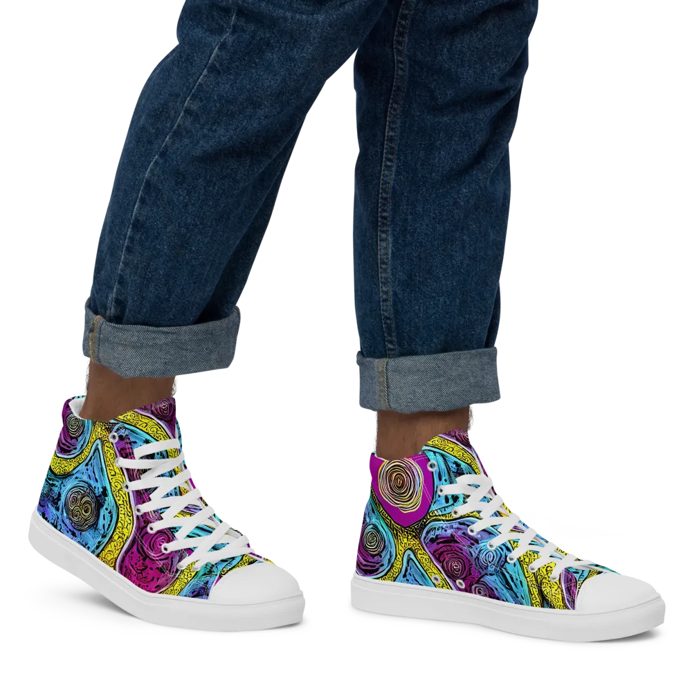 Orbiting Orbs on Men's High Top Canvas Shoes — Right