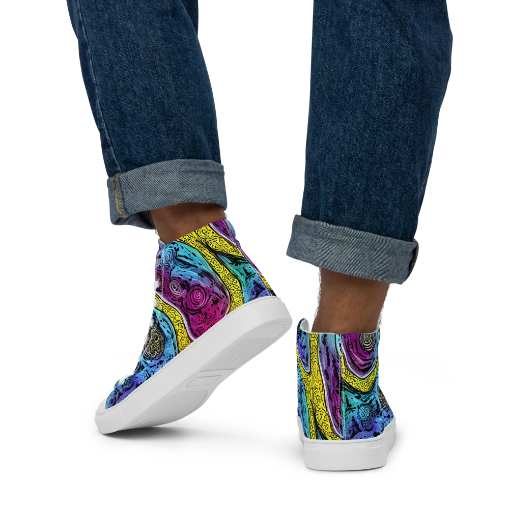 Orbiting Orbs on Men's High Top Canvas Shoes — Back