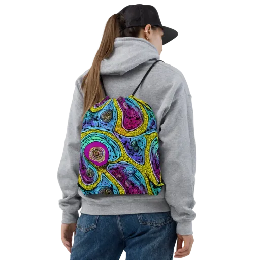 Orbiting Orbs on a Drawstring Bag